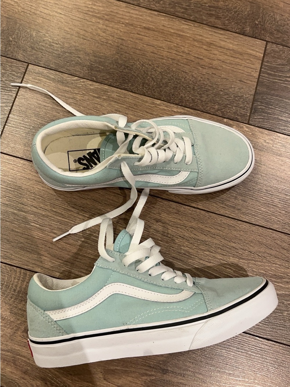 Vans Kids Old Skool Mint Green and White Low-Top Sneakers